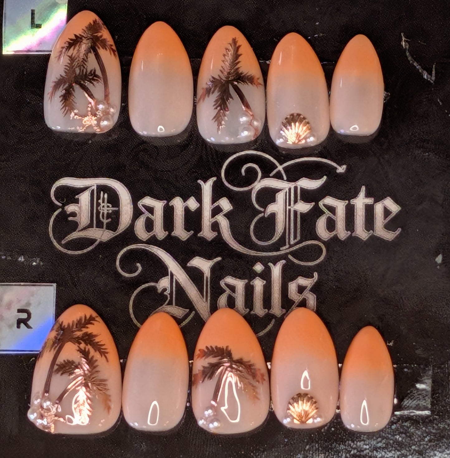 Summer Palm Tree press-on nails by Dark Fate Nails